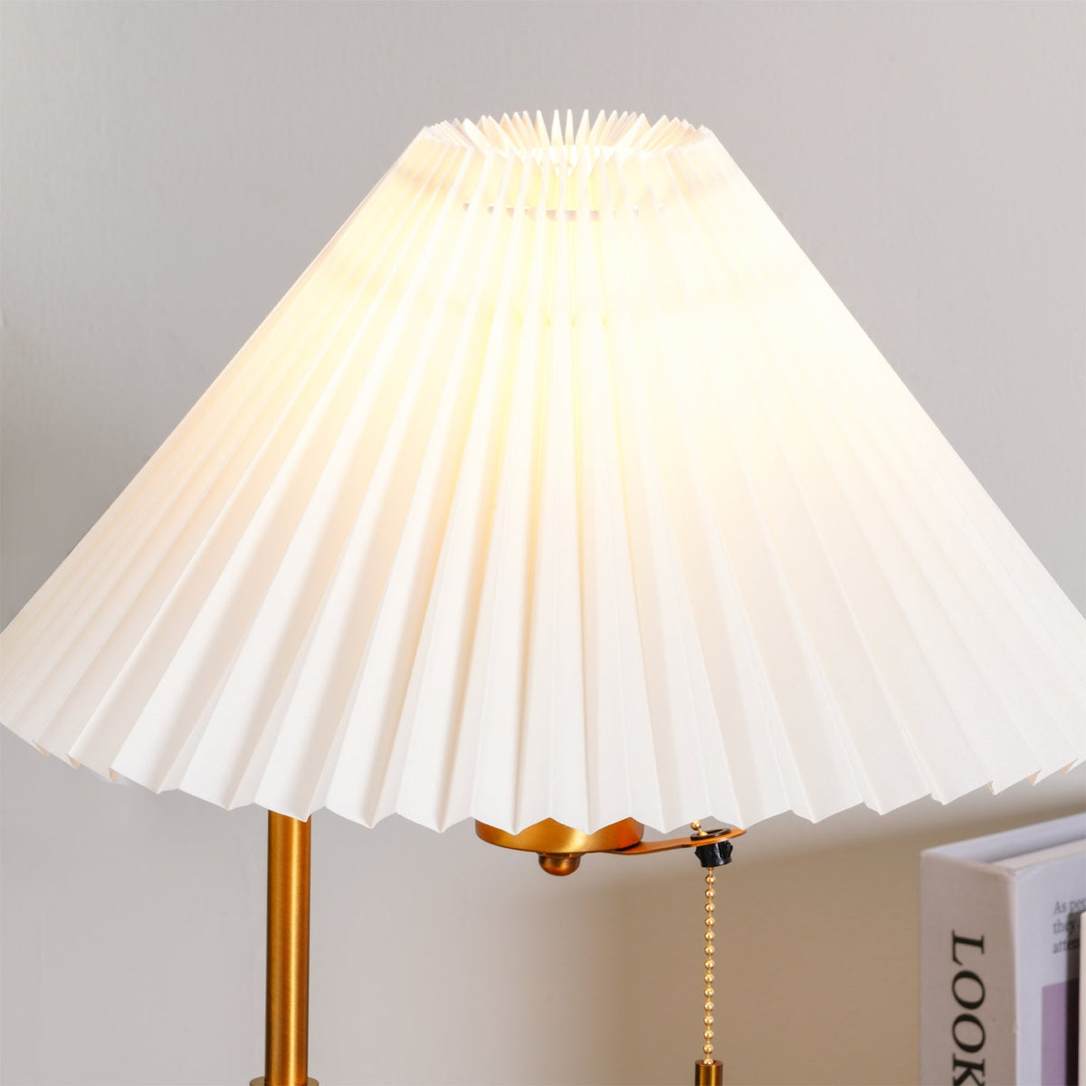 Table Lamp 20.4 Inches Walnut Base Pleated Linen Shade