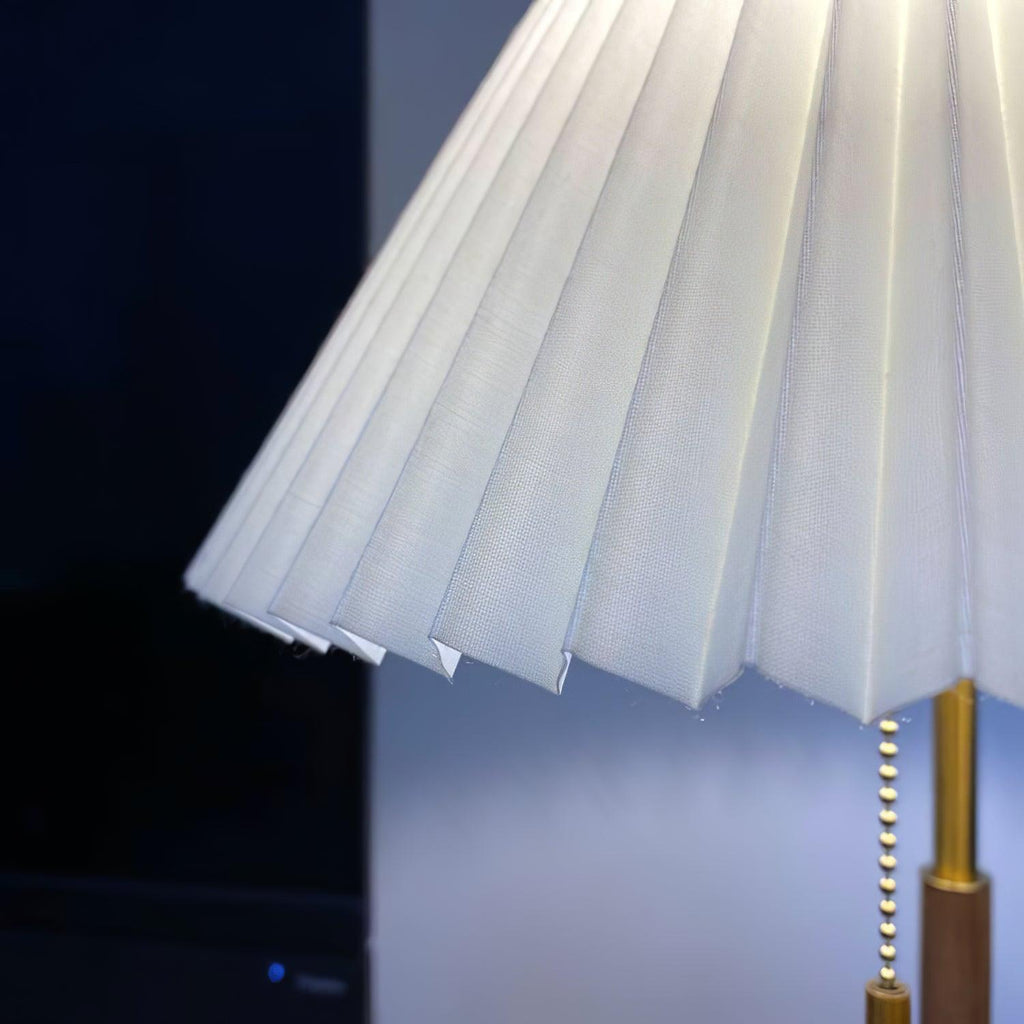 Table Lamp 20.4 Inches Walnut Base Pleated Linen Shade