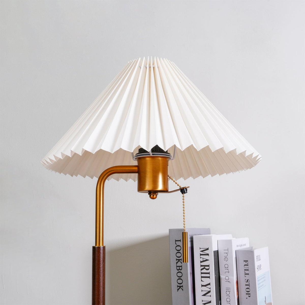 Table Lamp 20.4 Inches Walnut Base Pleated Linen Shade