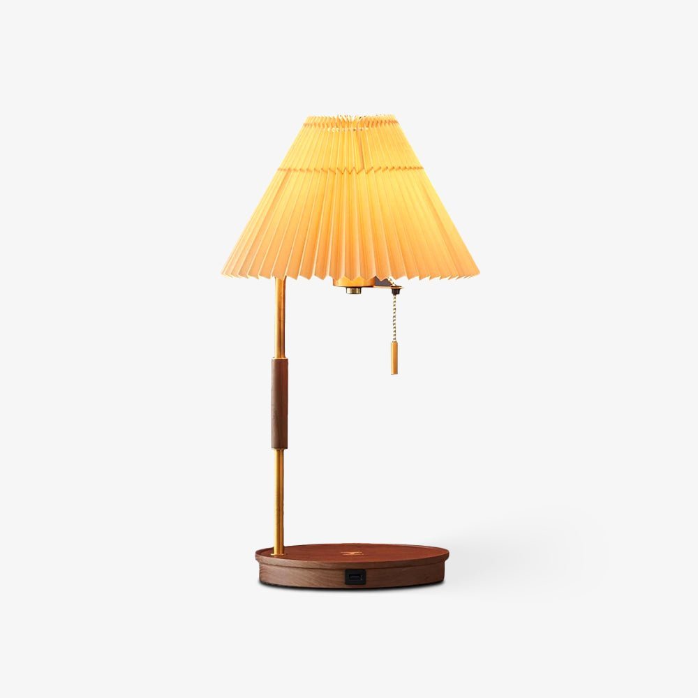 Table Lamp 20.4 Inches Walnut Base Pleated Linen Shade