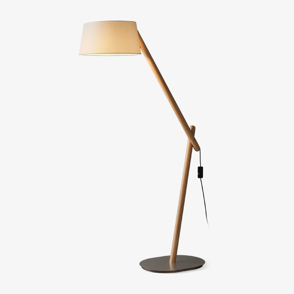 Adjustable Arm Floor Lamp Wood Frame White Fabric Shade 65 in