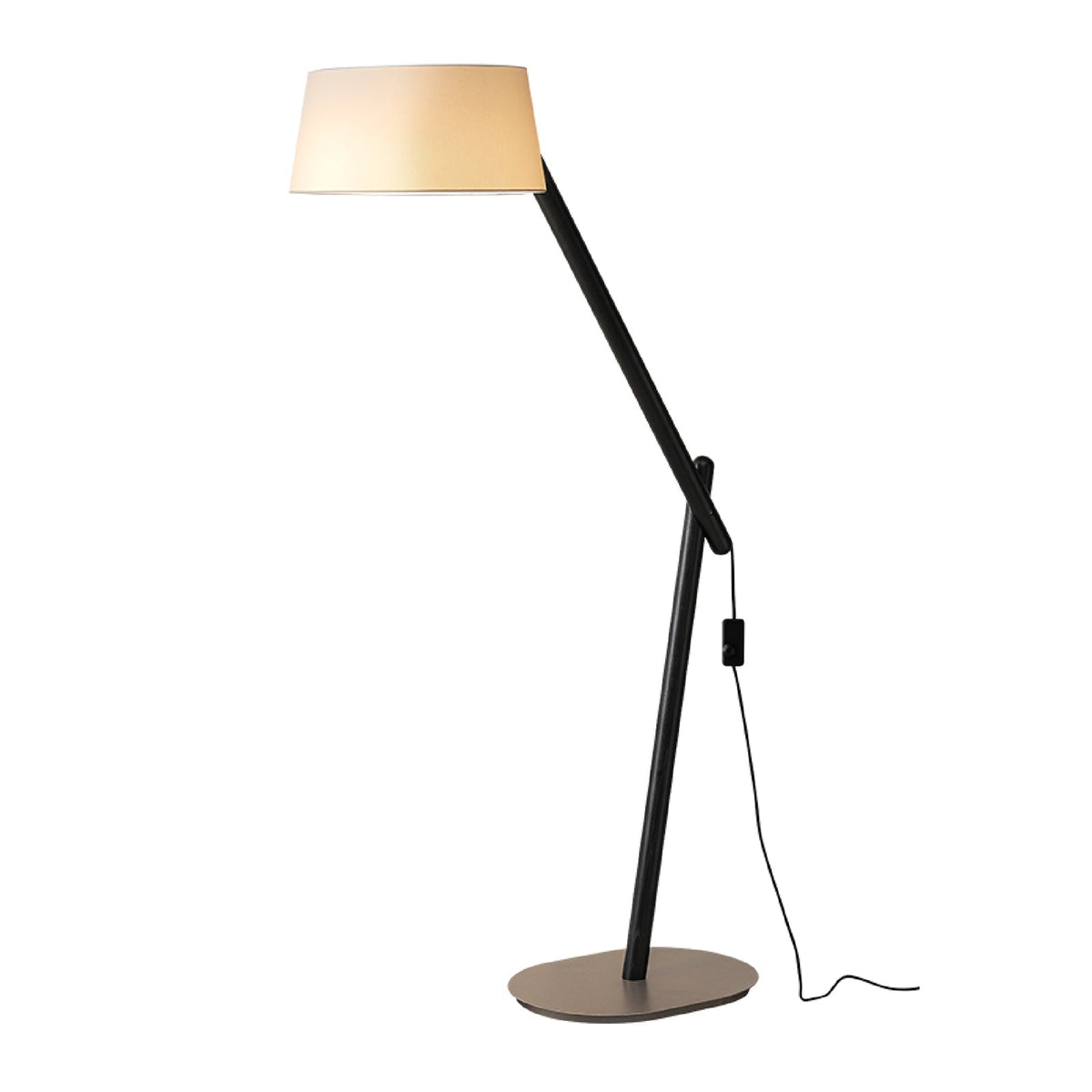 Adjustable Arm Floor Lamp Wood Frame White Fabric Shade 65 in