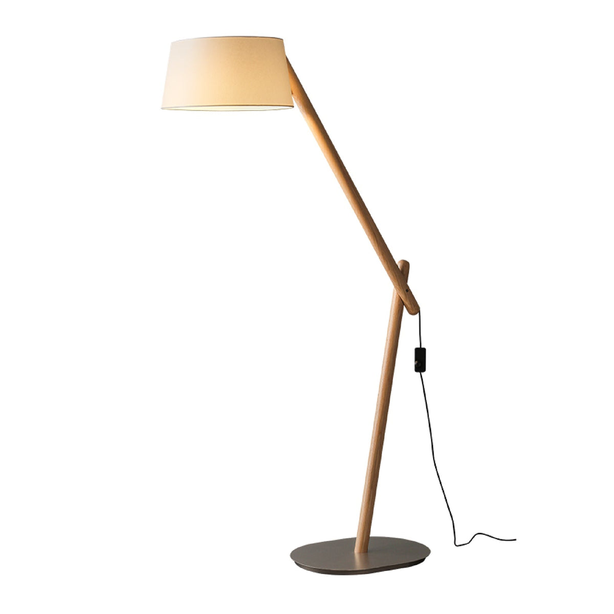 Adjustable Arm Floor Lamp Wood Frame White Fabric Shade 65 in