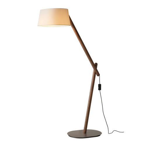 Adjustable Arm Floor Lamp Wood Frame White Fabric Shade 65 in