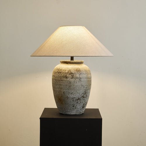 Aged Ceramic Vase Table Lamp Linen Shade 21.7 in Set of 2