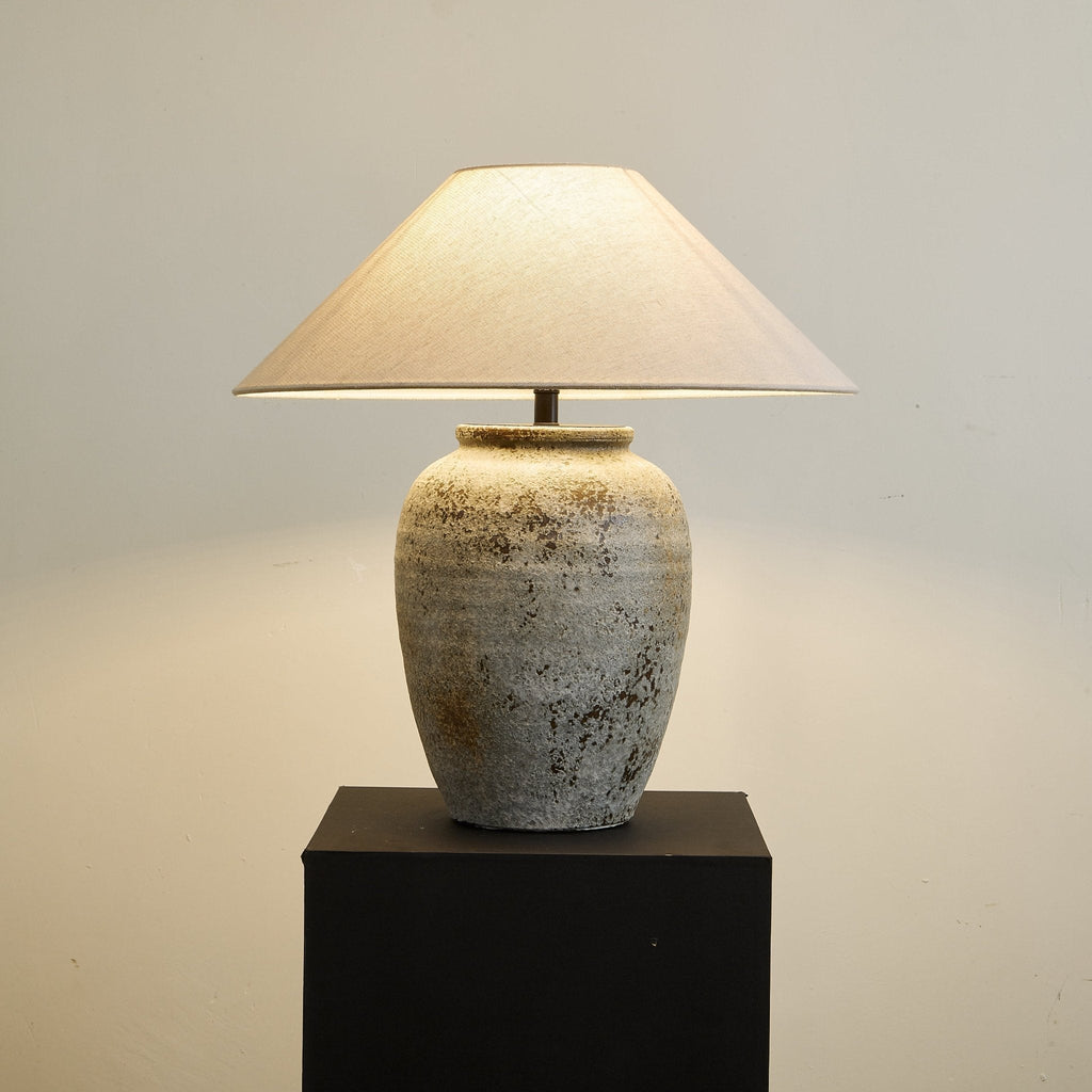 Aged Ceramic Vase Table Lamp Linen Shade 21.7 in Set of 2
