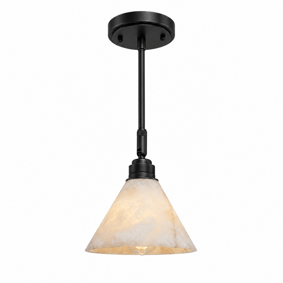 Alabaster Cone Pendant Light Slim Downrod 6.7 in Set of 2