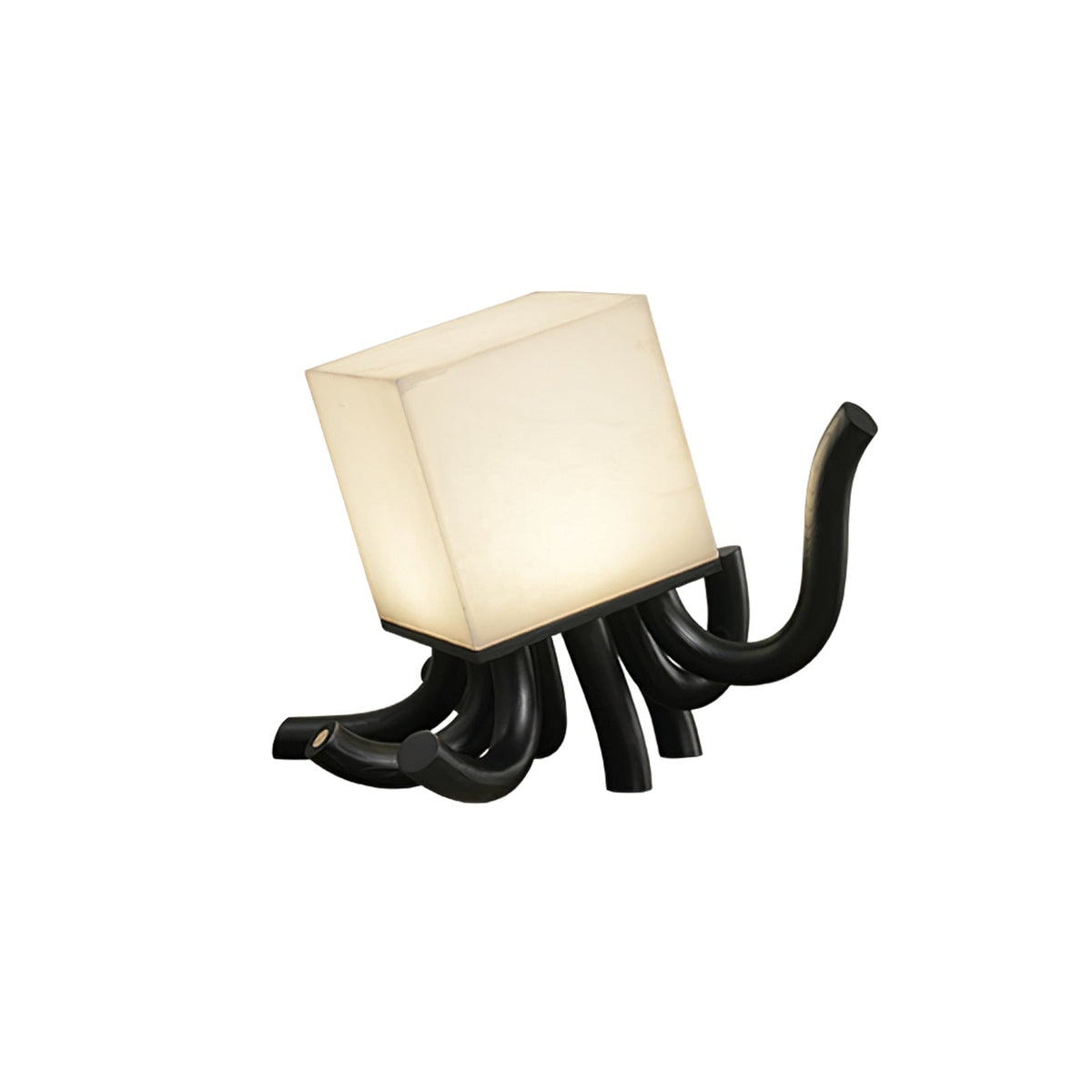 Alabaster Cube Table Lamp Carved Wood Root Base 15.3 in Set of 2