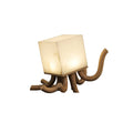 Alabaster Cube Table Lamp Carved Wood Root Base 15.3 in Set of 2