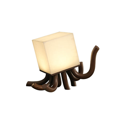 Alabaster Cube Table Lamp Carved Wood Root Base 15.3 in Set of 2