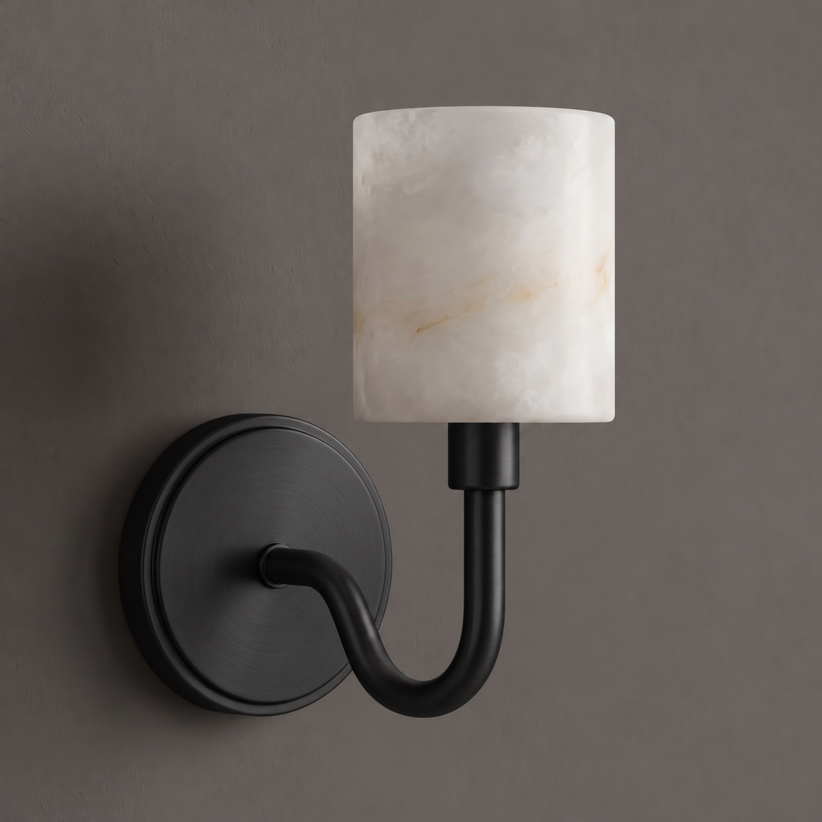 Alabaster Cylinder Wall Sconce Curved Arm 4.7 x 11 in