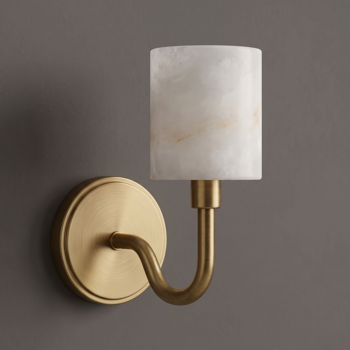 Alabaster Cylinder Wall Sconce Curved Arm 4.7 x 11 in