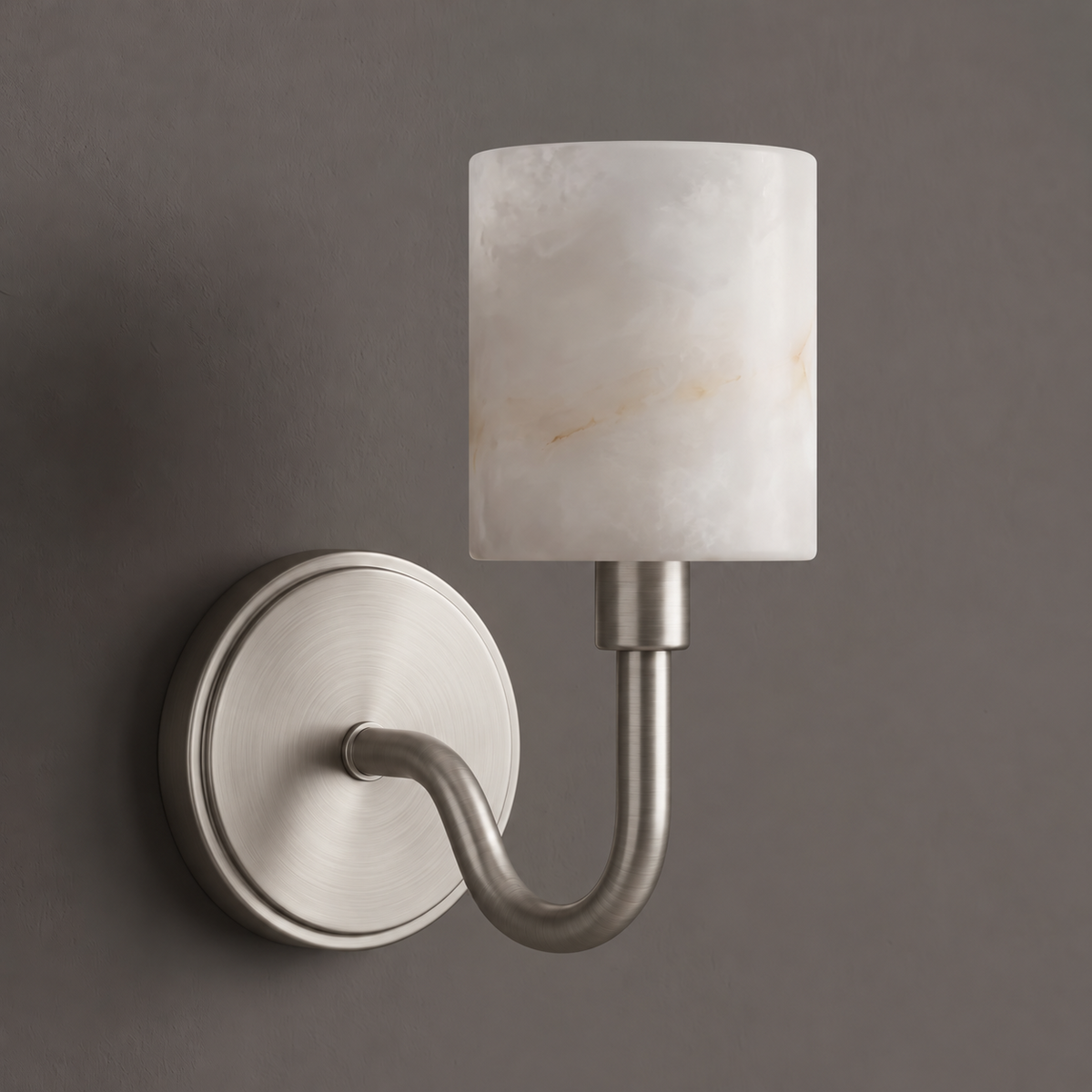 Alabaster Cylinder Wall Sconce Curved Arm 4.7 x 11 in