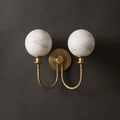 Alabaster Double Wall Sconce Two Globes Curved Arms 13.5 in