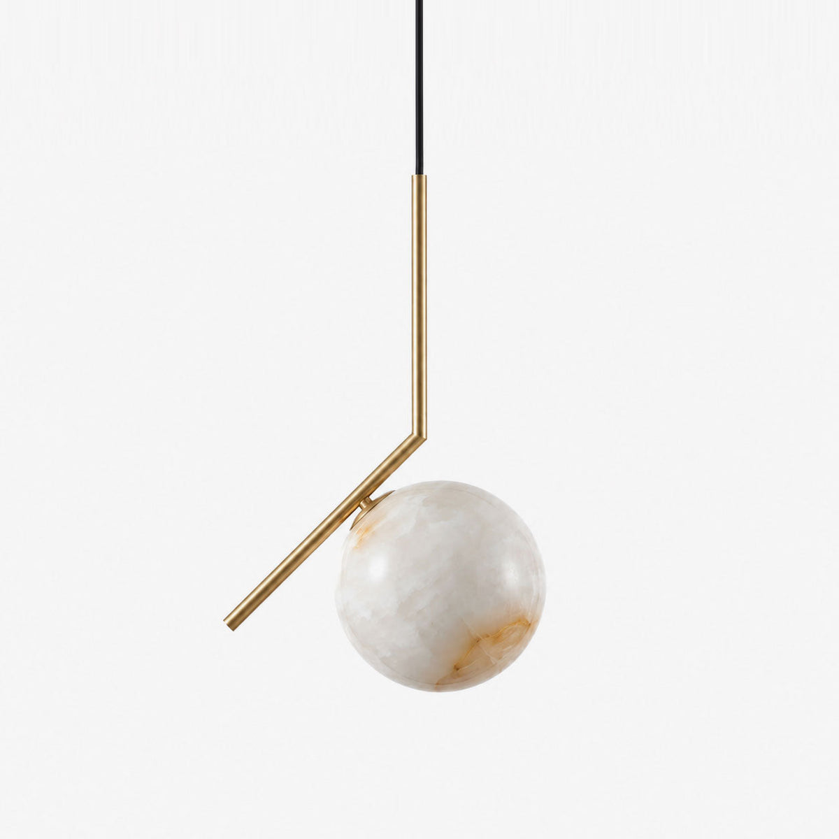 Alabaster Globe Pendant Light Angled Metal Rod 9.1 in