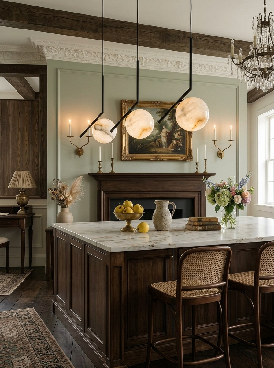 Alabaster Globe Pendant Light Angled Metal Rod 9.1 in