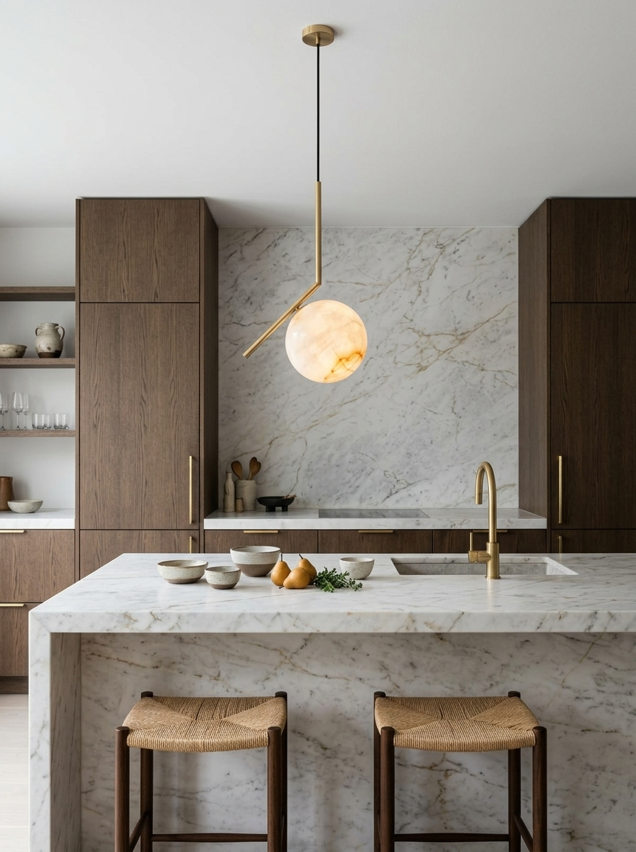 Alabaster Globe Pendant Light Angled Metal Rod 9.1 in