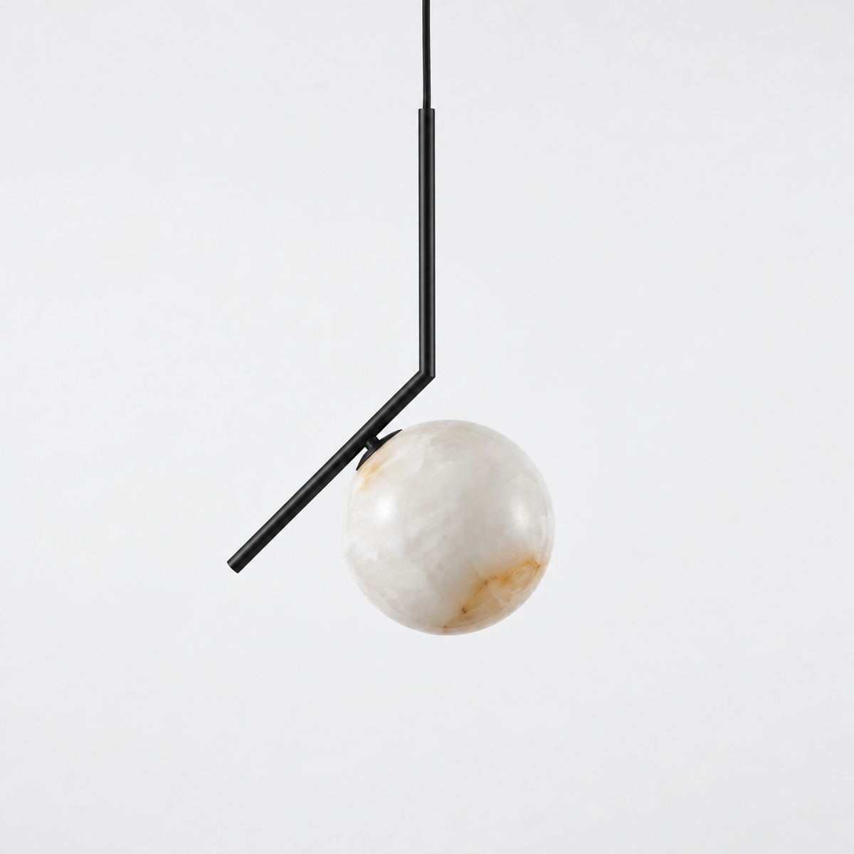 Alabaster Globe Pendant Light Angled Metal Rod 9.1 in