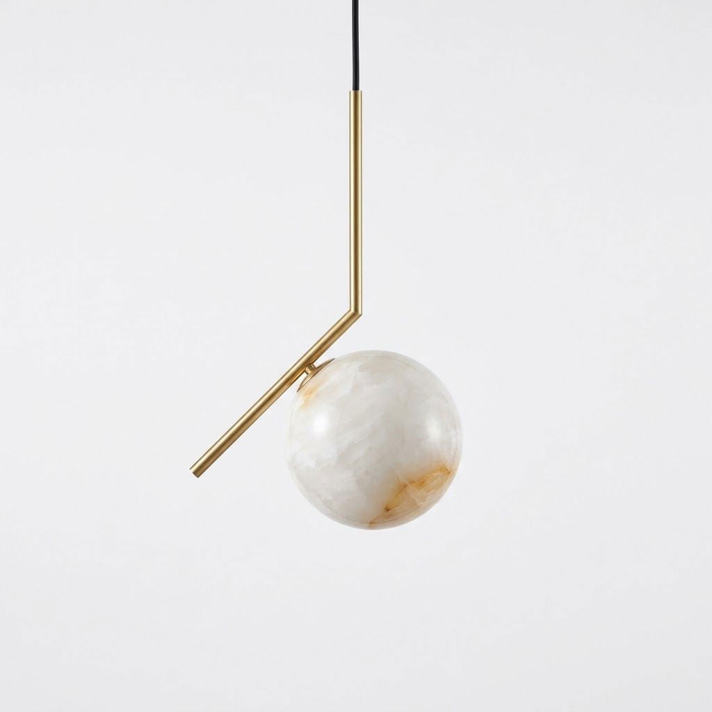 Alabaster Globe Pendant Light Angled Metal Rod 9.1 in