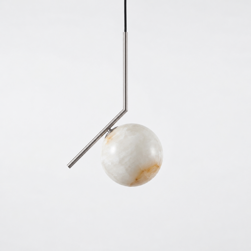Alabaster Globe Pendant Light Angled Metal Rod 9.1 in