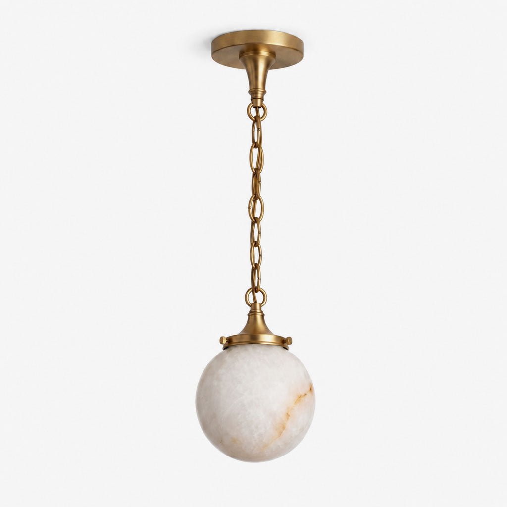 Alabaster Globe Pendant Light Metal Link Chain 5.9 in