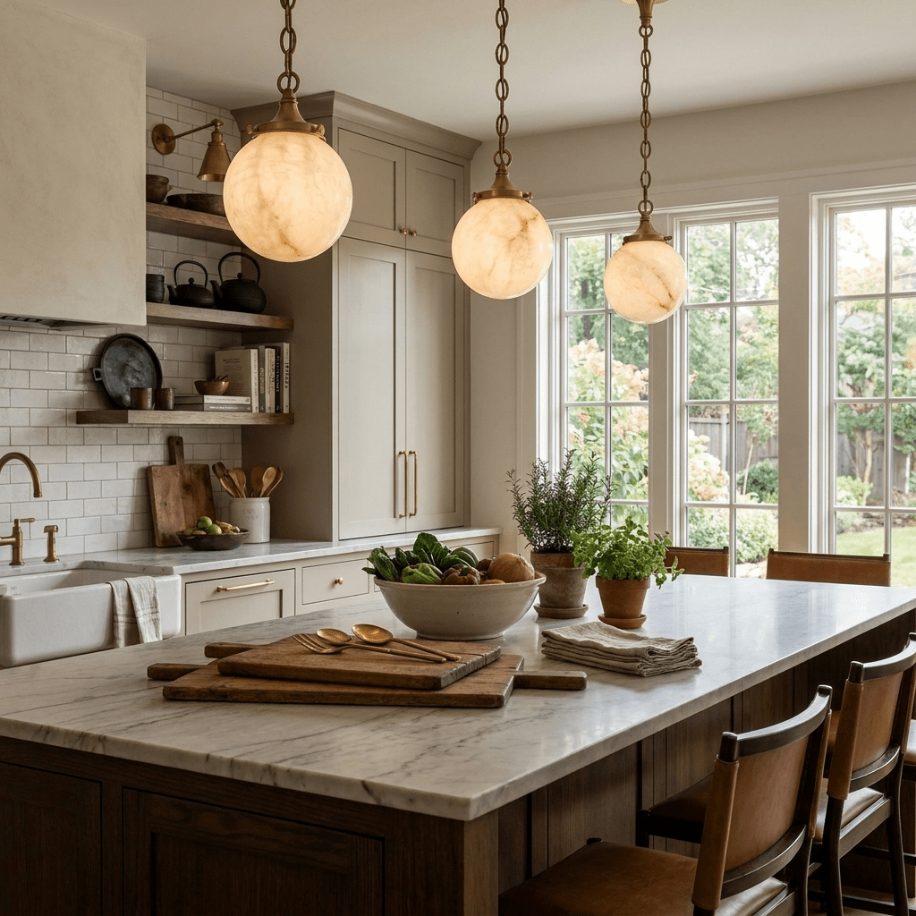 Alabaster Globe Pendant Light Metal Link Chain 5.9 in