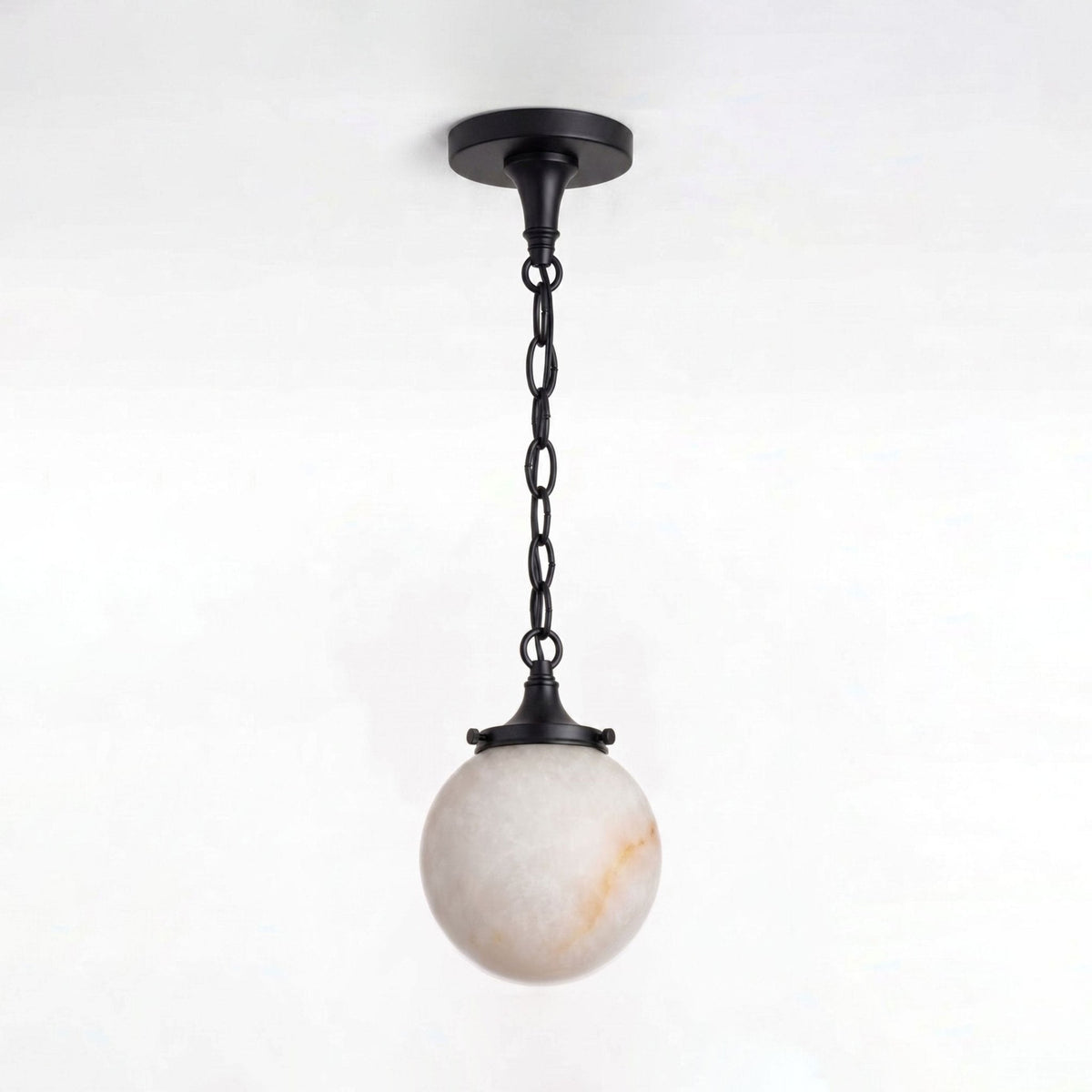 Alabaster Globe Pendant Light Metal Link Chain 5.9 in