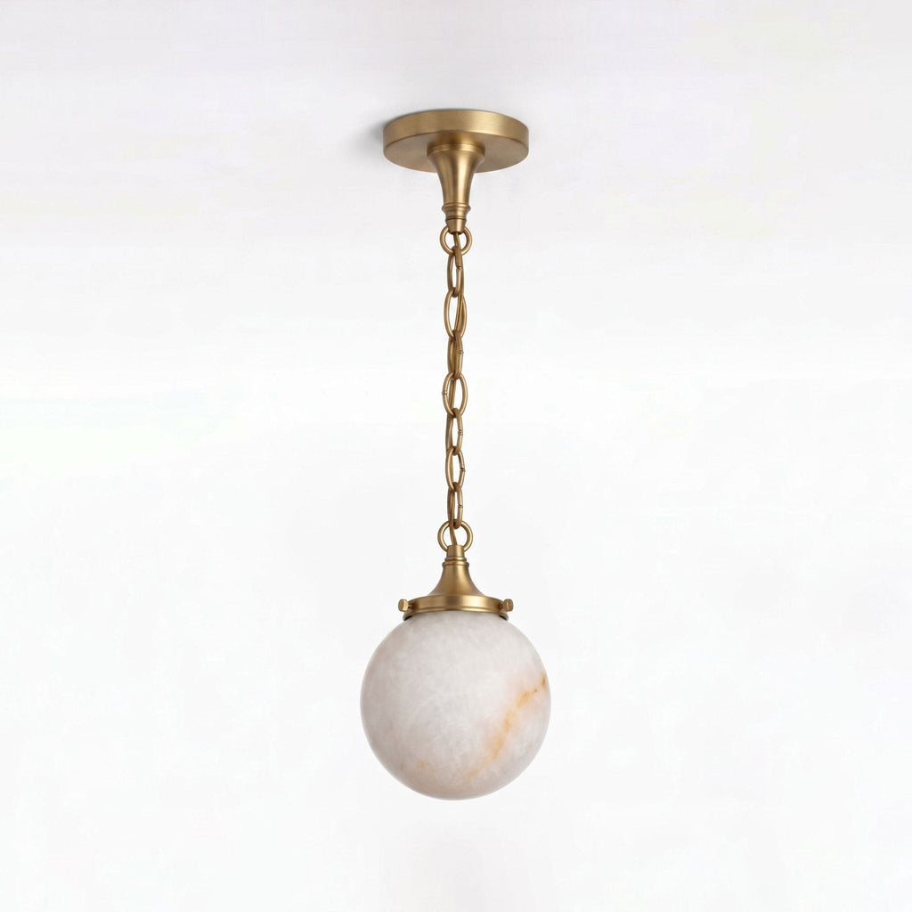 Alabaster Globe Pendant Light Metal Link Chain 5.9 in