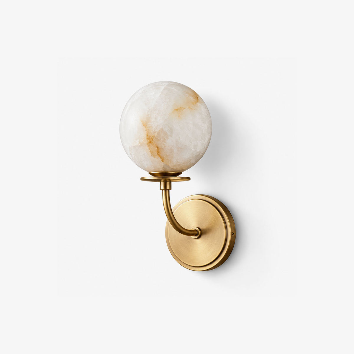 Alabaster Globe Wall Sconce Curved Arm Bobeche 12.2 in