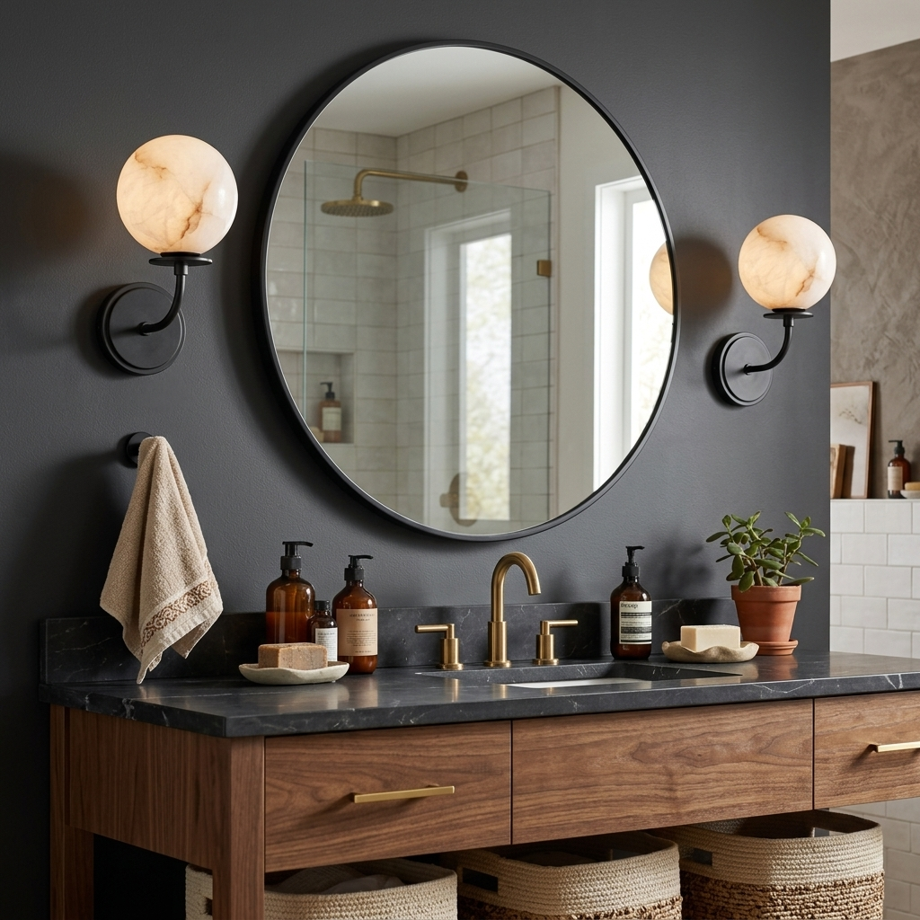 Alabaster Globe Wall Sconce Curved Arm Bobeche 12.2 in