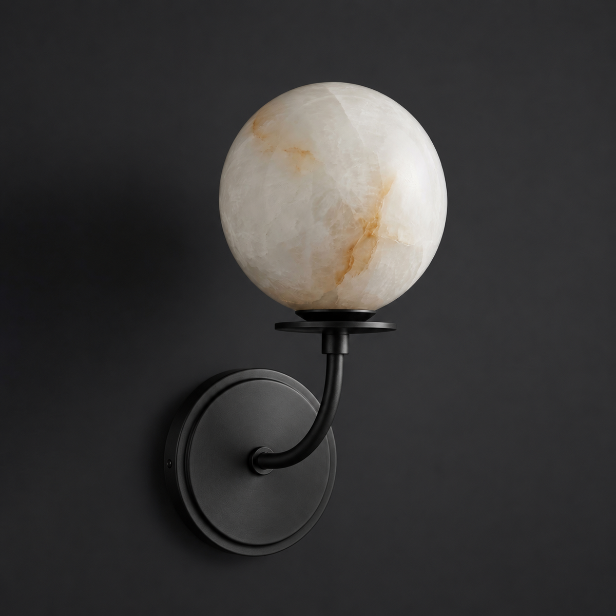 Alabaster Globe Wall Sconce Curved Arm Bobeche 12.2 in
