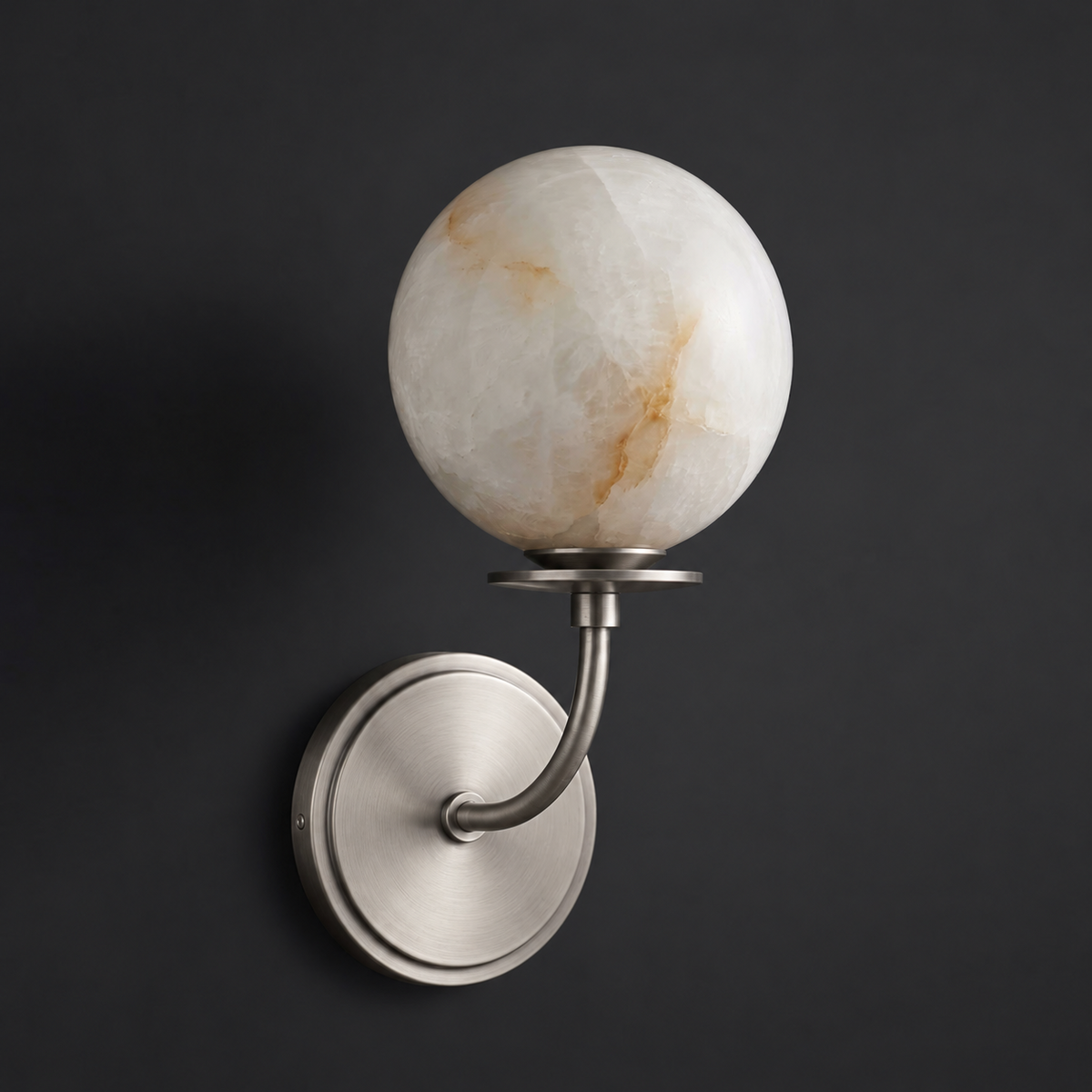Alabaster Globe Wall Sconce Curved Arm Bobeche 12.2 in