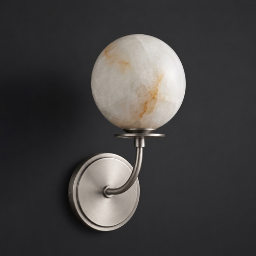 Alabaster Globe Wall Sconce Curved Arm Bobeche 12.2 in