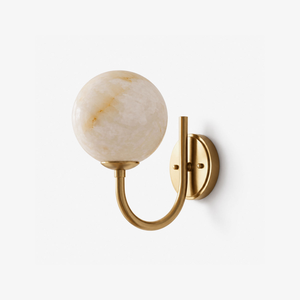 Alabaster Globe Wall Sconce Curved J Arm 9.8 in Set of 3