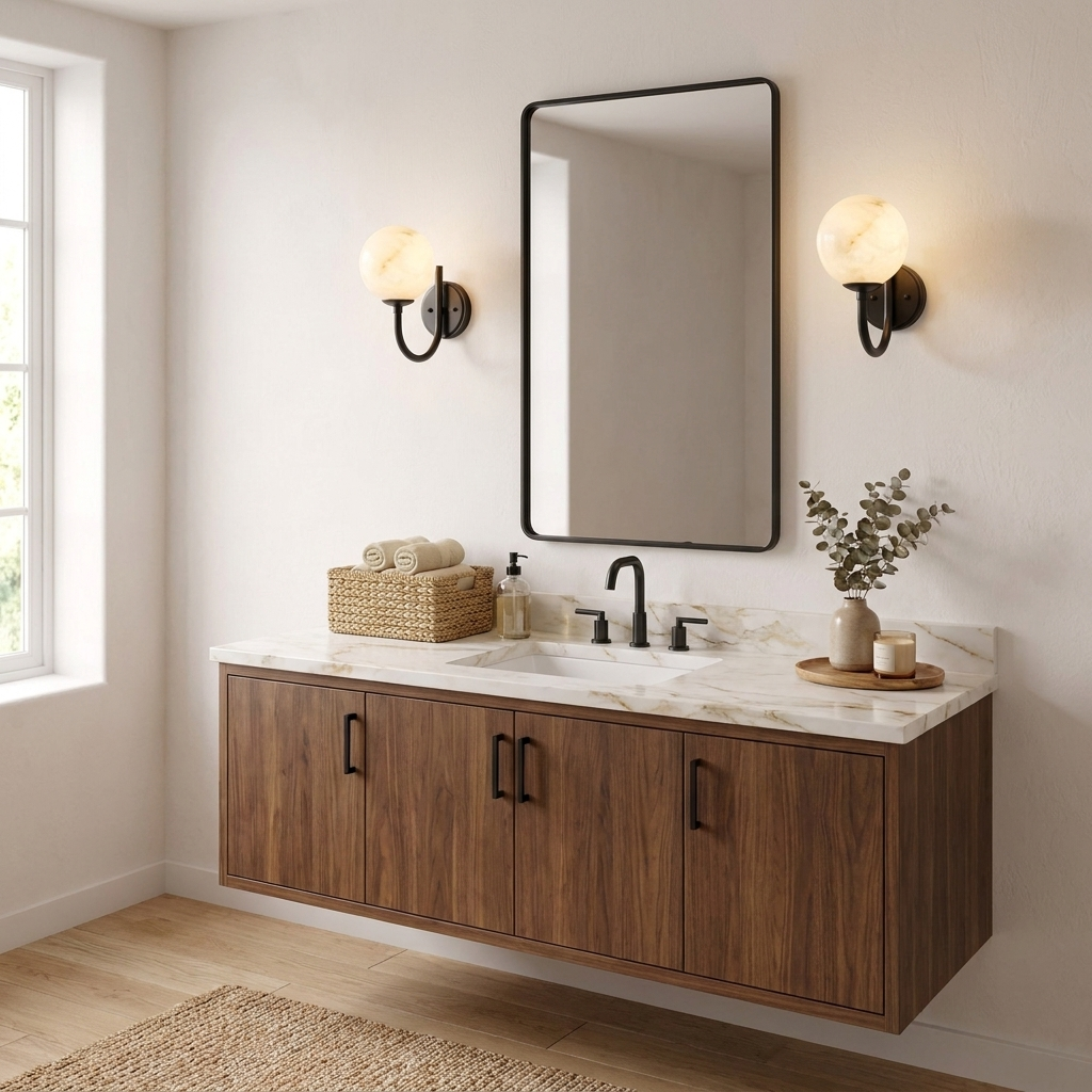 Alabaster Globe Wall Sconce Curved J Arm 9.8 in Set of 3