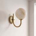 Alabaster Globe Wall Sconce Curved J Arm 9.8 in Set of 3