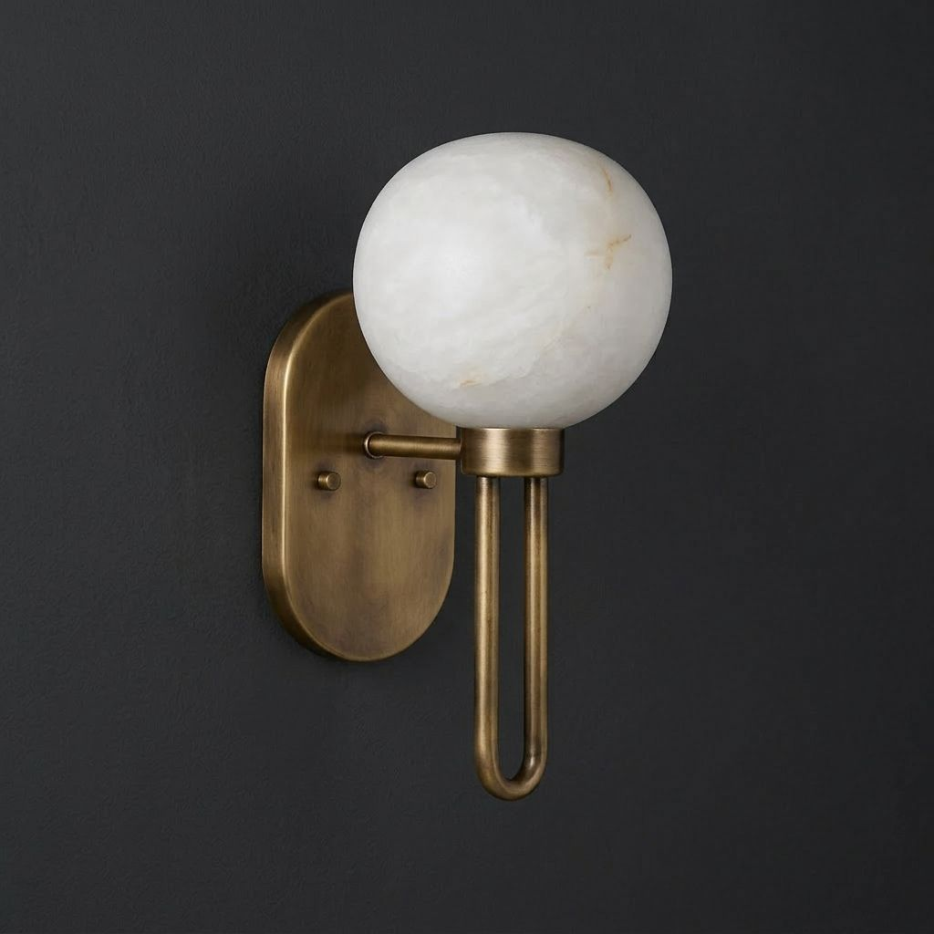 Alabaster Globe Wall Sconce U Loop Arm 13.8 in Set of 2
