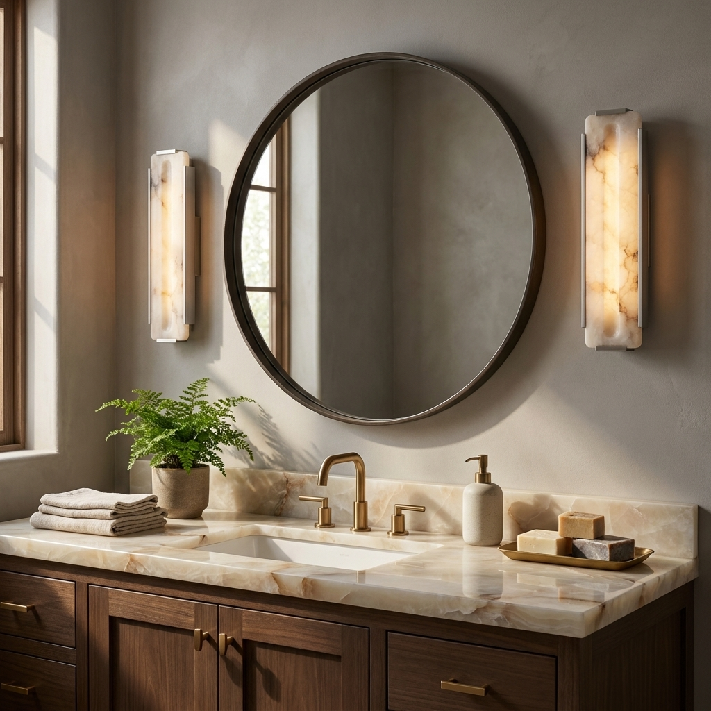 Alabaster Panel Wall Sconce Carved Stone LED 21.7 in