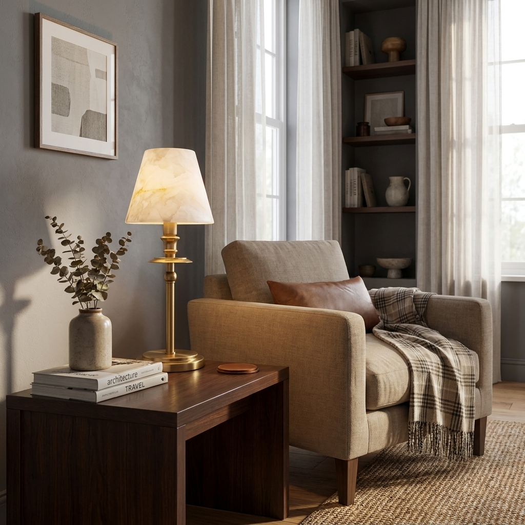 Alabaster Shade Candlestick Table Lamp 12.2 in