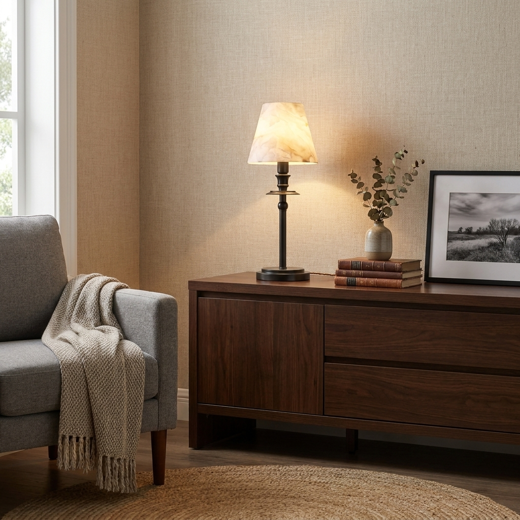 Alabaster Shade Candlestick Table Lamp 12.2 in