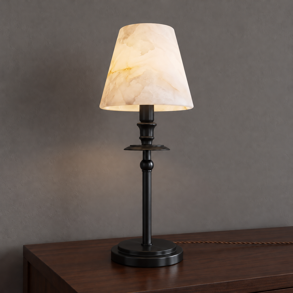 Alabaster Shade Candlestick Table Lamp 12.2 in