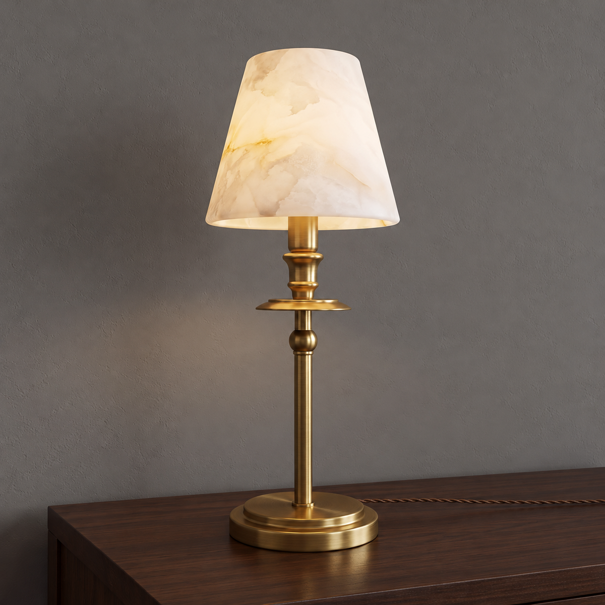 Alabaster Shade Candlestick Table Lamp 12.2 in