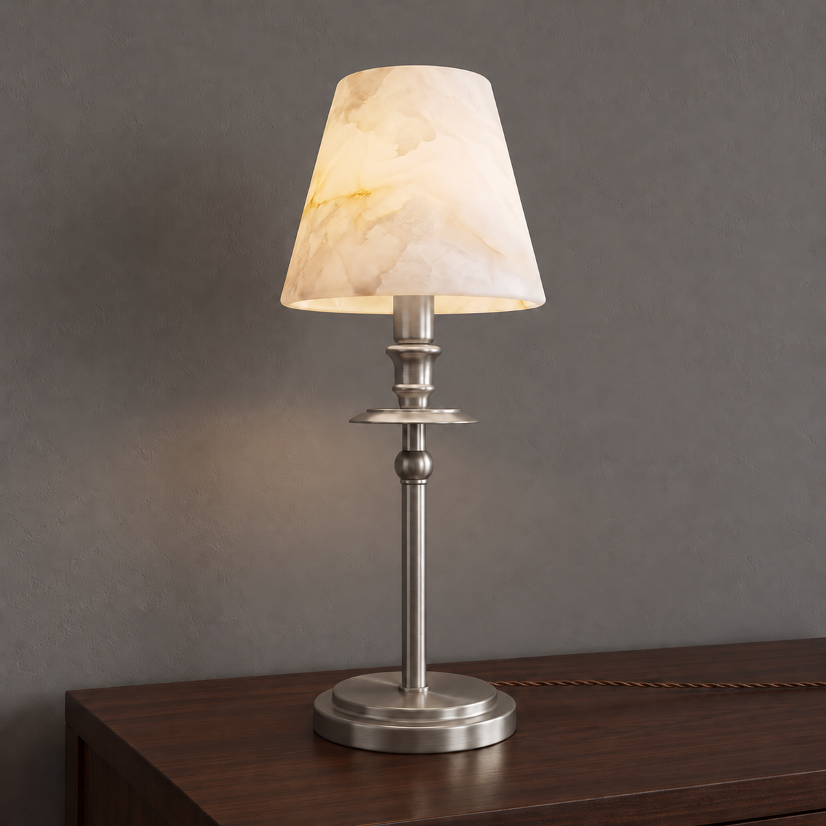 Alabaster Shade Candlestick Table Lamp 12.2 in