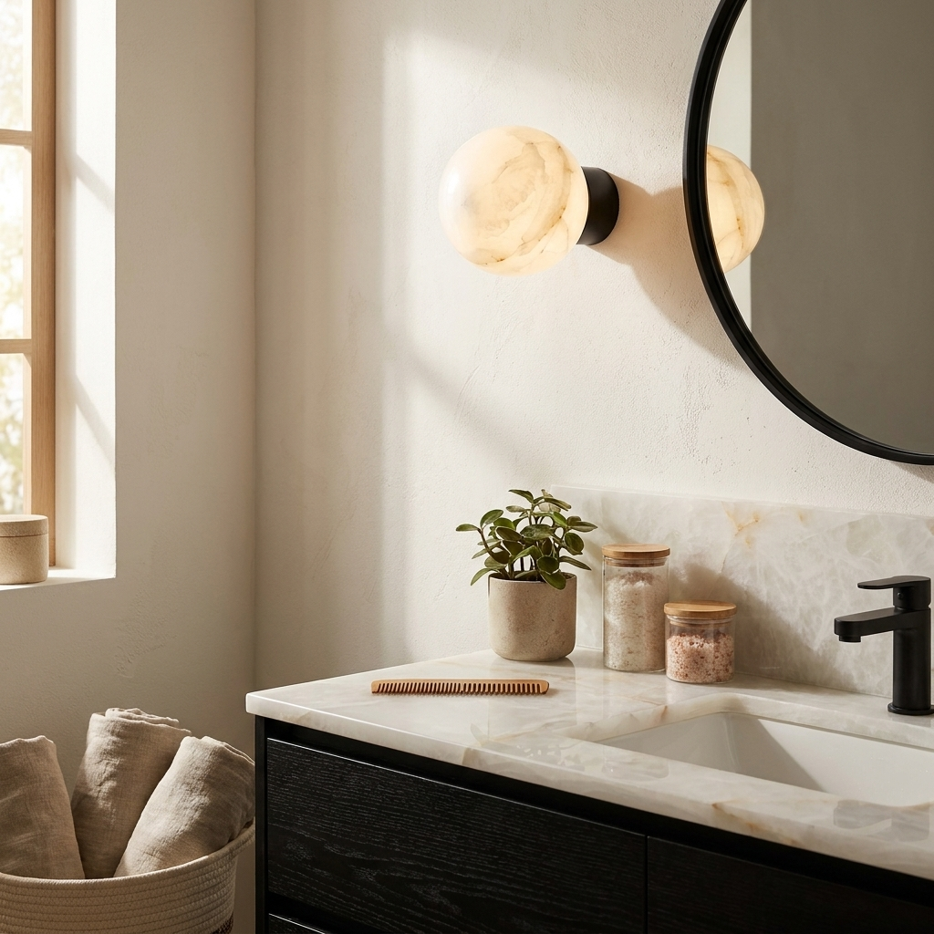 Alabaster Sphere Wall Sconce Round Mount 5.9 in Set of 2