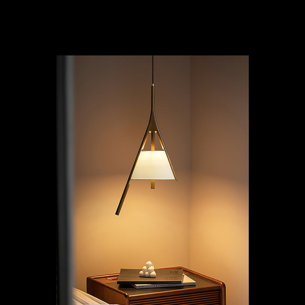 Angled Wood Arm Pendant Light Black Cone Shade 9.8 in Set of 3
