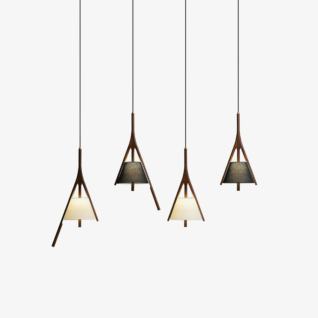 Angled Wood Arm Pendant Light Black Cone Shade 9.8 in Set of 3