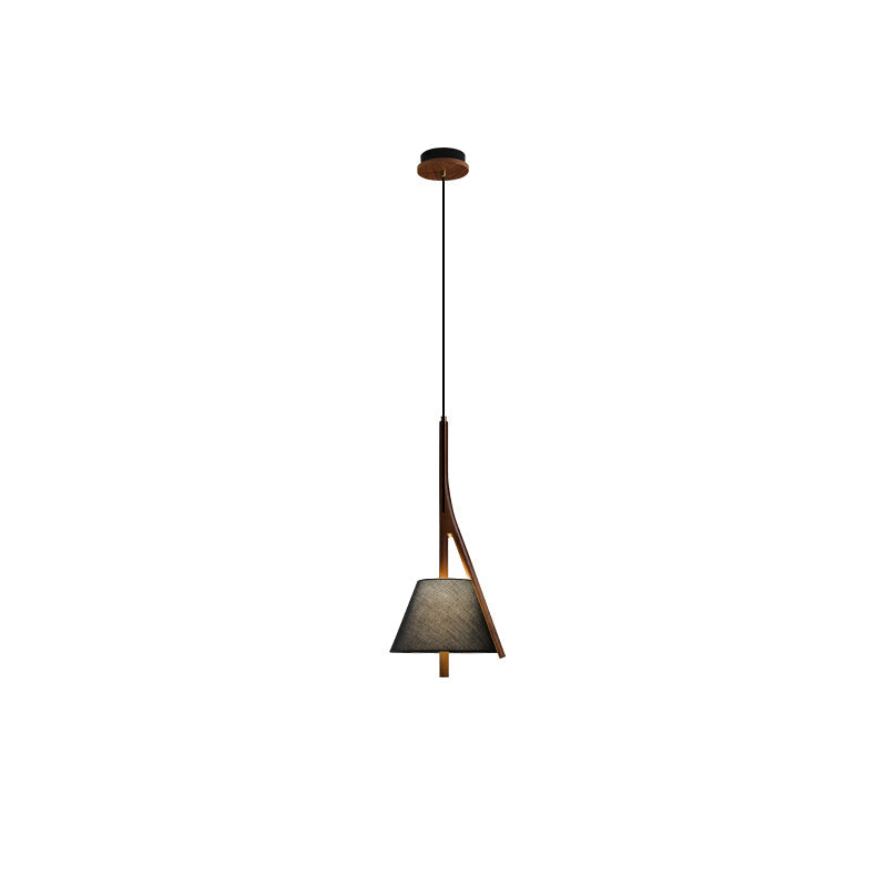 Angled Wood Arm Pendant Light Black Cone Shade 9.8 in Set of 3