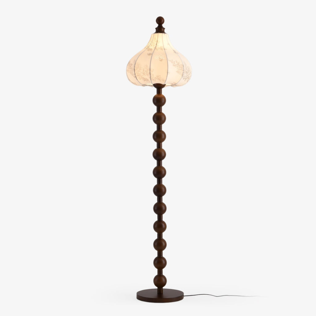Beaded Wood Floor Lamp Carved White Fabric Shade 64.9 in Set of 3