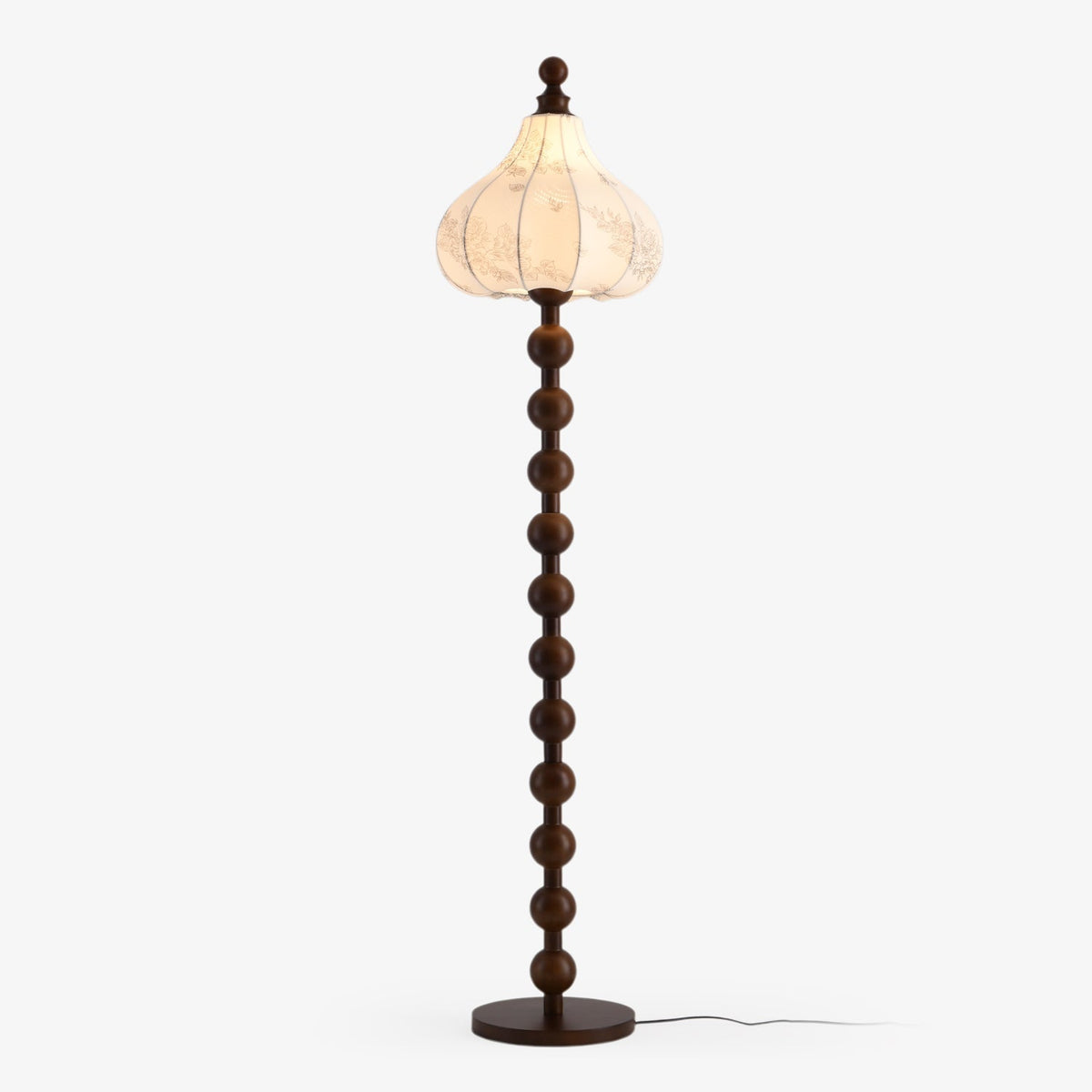 Beaded Wood Floor Lamp Carved White Fabric Shade 64.9 in Set of 3