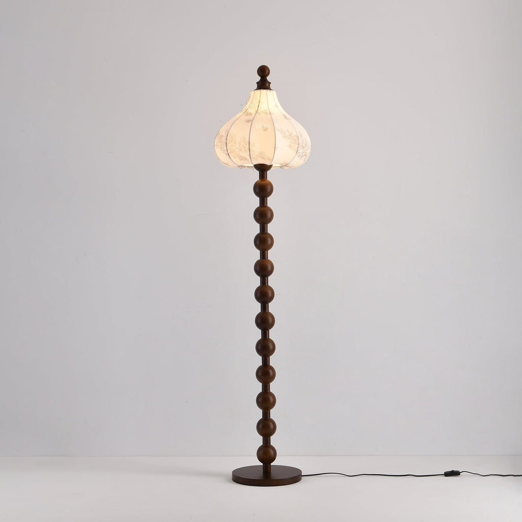 Beaded Wood Floor Lamp Carved White Fabric Shade 64.9 in Set of 3